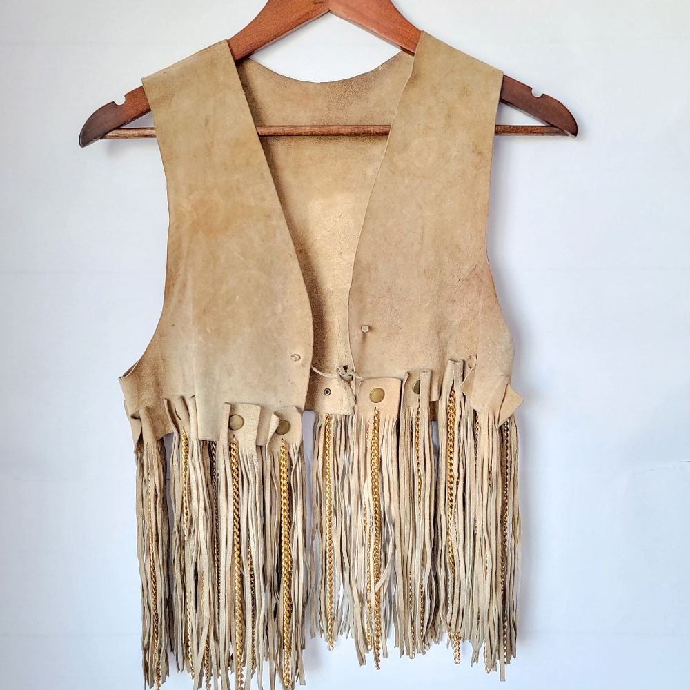 Vintage Leather Fringe Chain Vest Coachella